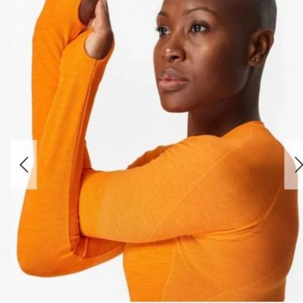 NWT $88 British Sweaty Betty Long Sleeve Workout Top Murcotte Orange Small